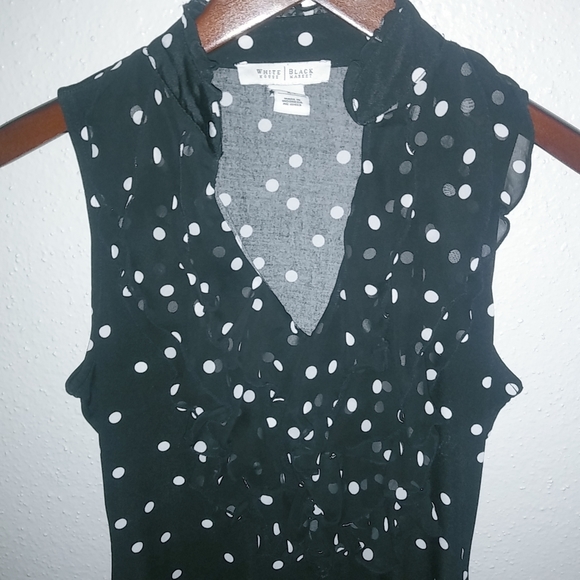 White House Black Market XS Sleeveless Mini Dress Black White Polka Dot - Picture 4 of 11